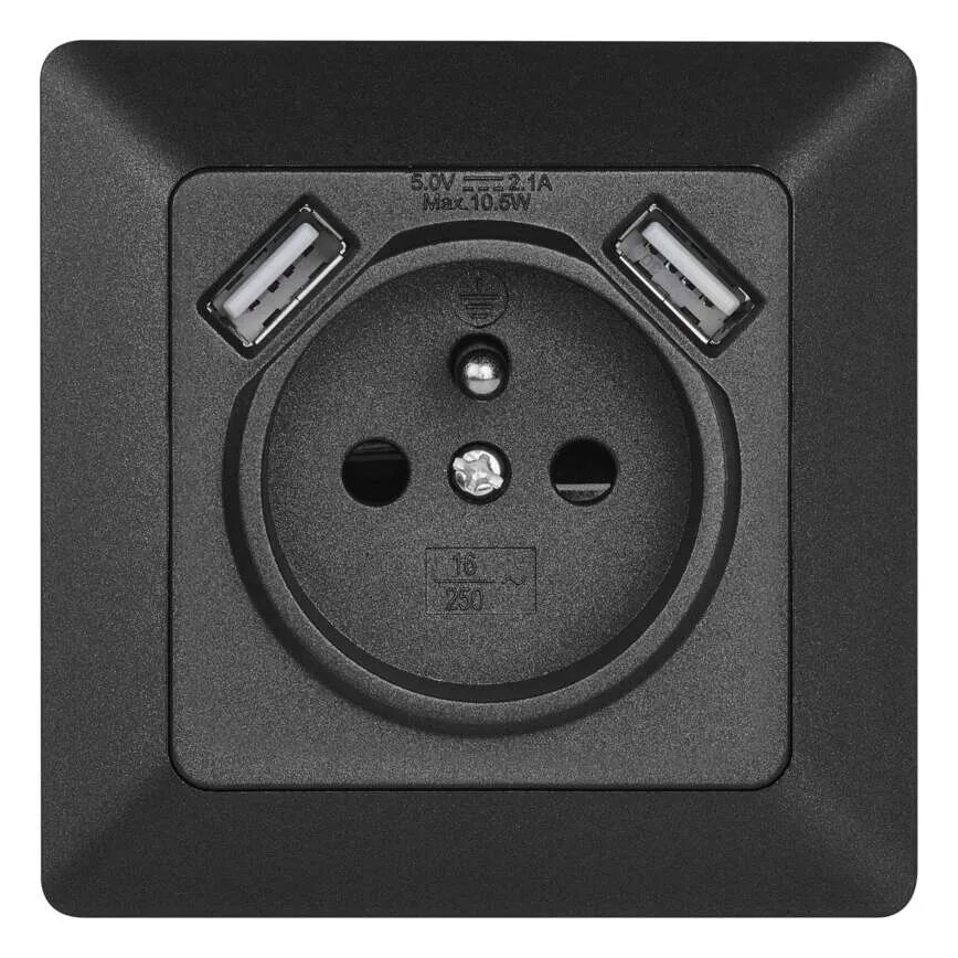 Huis stopcontact met USB 250V/16A antraciet