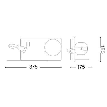 Ideal Lux - Applique murale LED avec une petite lampe flexible BOOK 1xG9/28W + LED/3W/230V USB noir