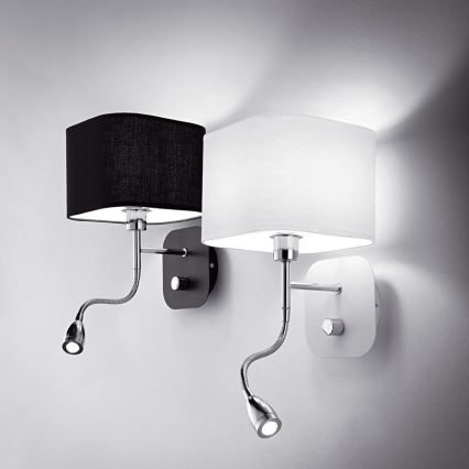 Ideal Lux - LED Flexibele wandlamp 1xE14/40W/230V + LED/1W/230V zwart