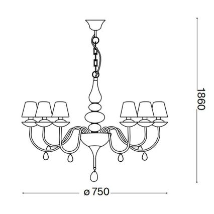 Ideal Lux - Hanglamp aan een ketting BLANCHE 6xE14/4W/230V diameter 75 cm zwart