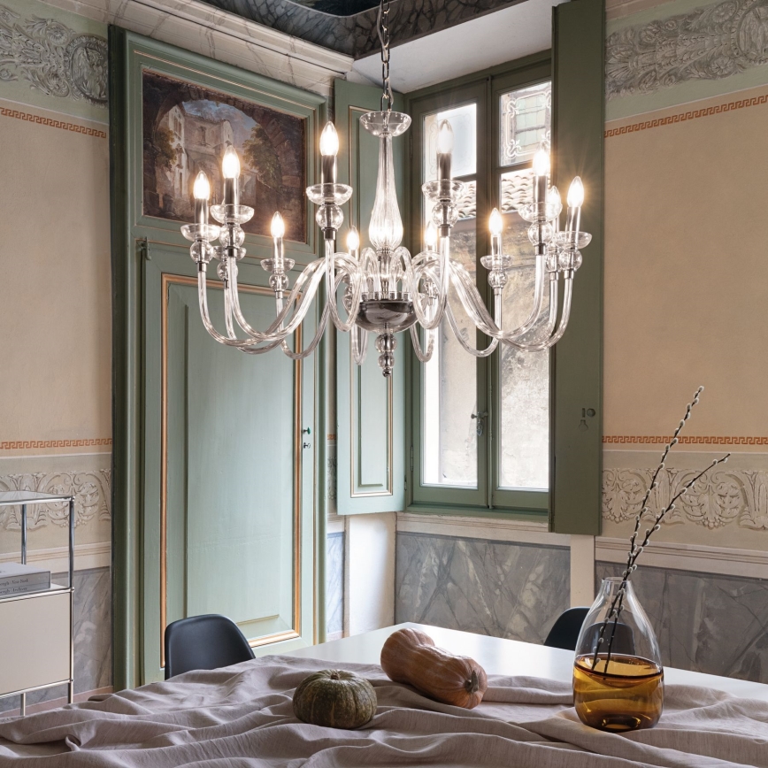 Ideal Lux - Hanglamp aan een ketting DOGE 12xE14/40W/230V diameter 91 cm glanzend chroom