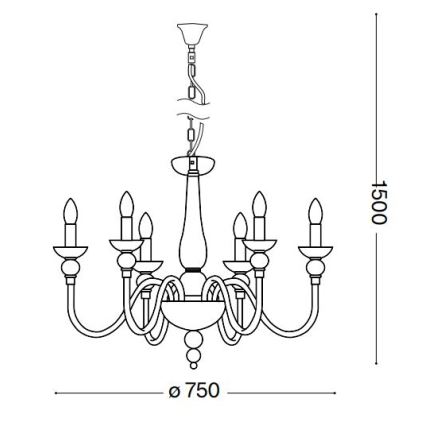 Ideal Lux - Hanglamp aan een ketting DOGE 6xE14/40W/230V diameter 75 cm glanzend chroom