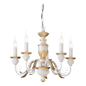 Ideal Lux - Hanglamp aan een ketting FIRENZE 5xE14/40W/230V diameter 55 cm wit/goud