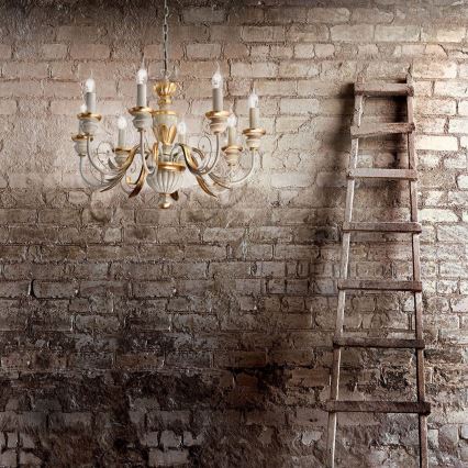 Ideal Lux - Hanglamp aan een ketting FIRENZE 8xE14/40W/230V diameter 64 cm wit/goud