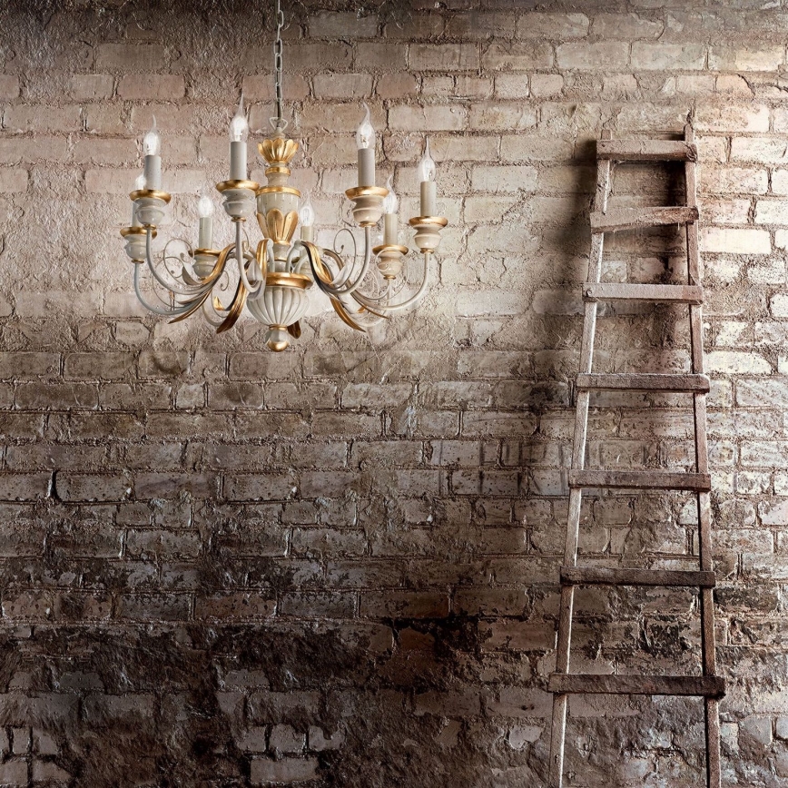 Ideal Lux - Hanglamp aan een ketting FIRENZE 8xE14/40W/230V diameter 64 cm wit/goud