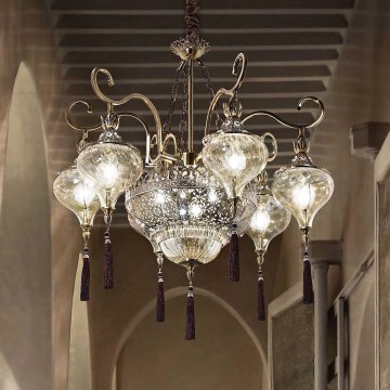 Ideal Lux - Hanglamp aan een ketting HAREM 9xE27/60W/230V diameter 75 cm messing