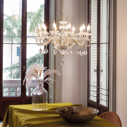 Ideal Lux - Kristallen hanglamp aan een ketting NEGRESCO 10xE14/28W/230V diameter 85 cm goud