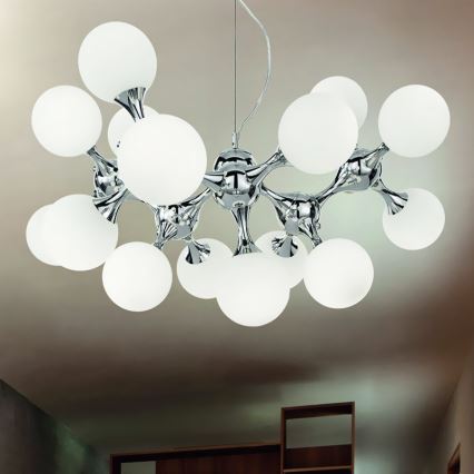 Ideal Lux - Hanglamp aan een koord NODI 15xE14/28W/230V glanzend chroom/wit