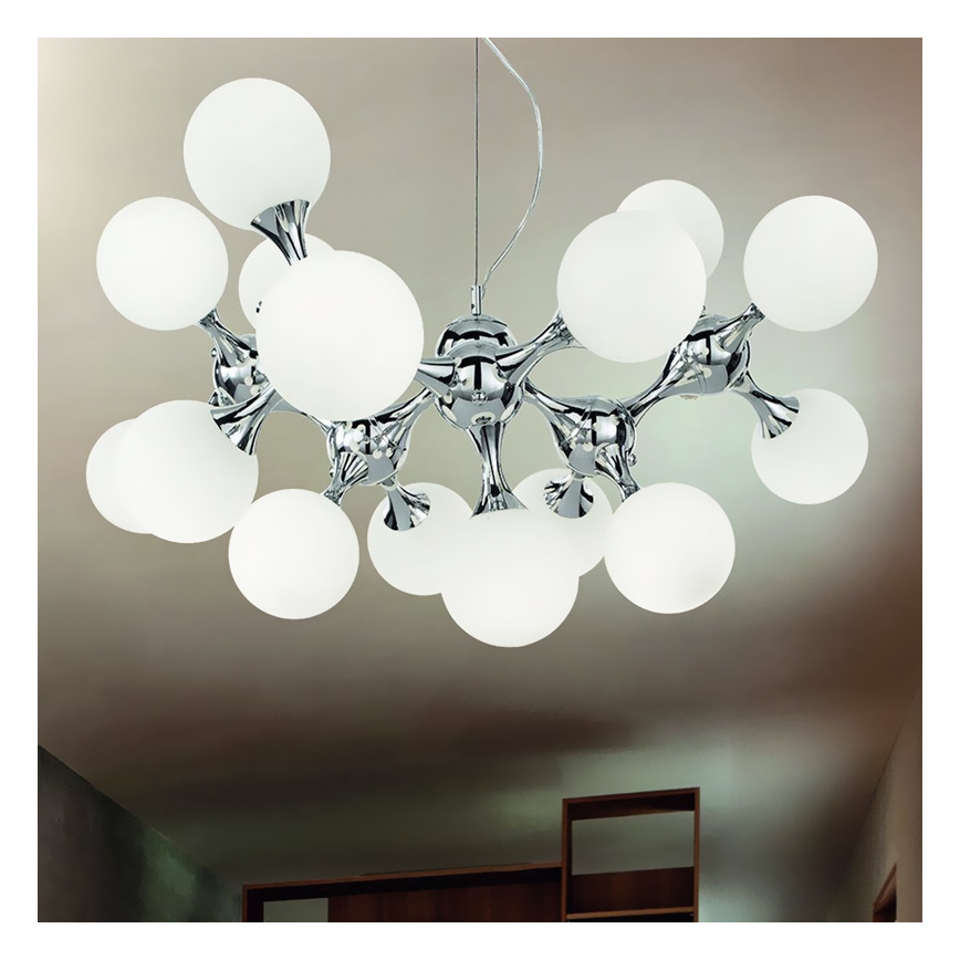 Ideal Lux - Hanglamp aan een koord NODI 15xE14/28W/230V glanzend chroom/wit