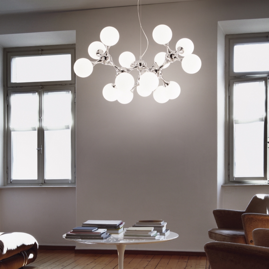 Ideal Lux - Hanglamp aan een koord NODI 15xE14/28W/230V glanzend chroom/wit