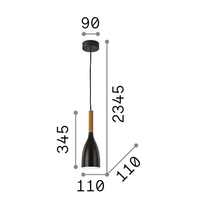 Ideal Lux - Hanglamp aan kabel MANHATTAN 1xE14/40W/230V Ø 11 cm zwart/beuk