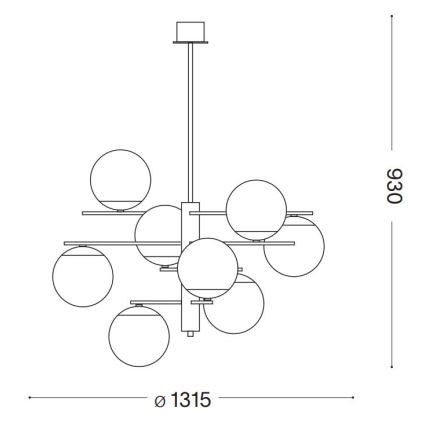 Ideal Lux - Hanglamp met vaste pendel GOURMET 9xE14/28W/230V diameter 131,5 cm goud