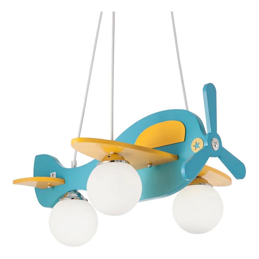Ideal Lux - Kinder hanglamp aan een koord AVION 3xE27/28W/230V blauw