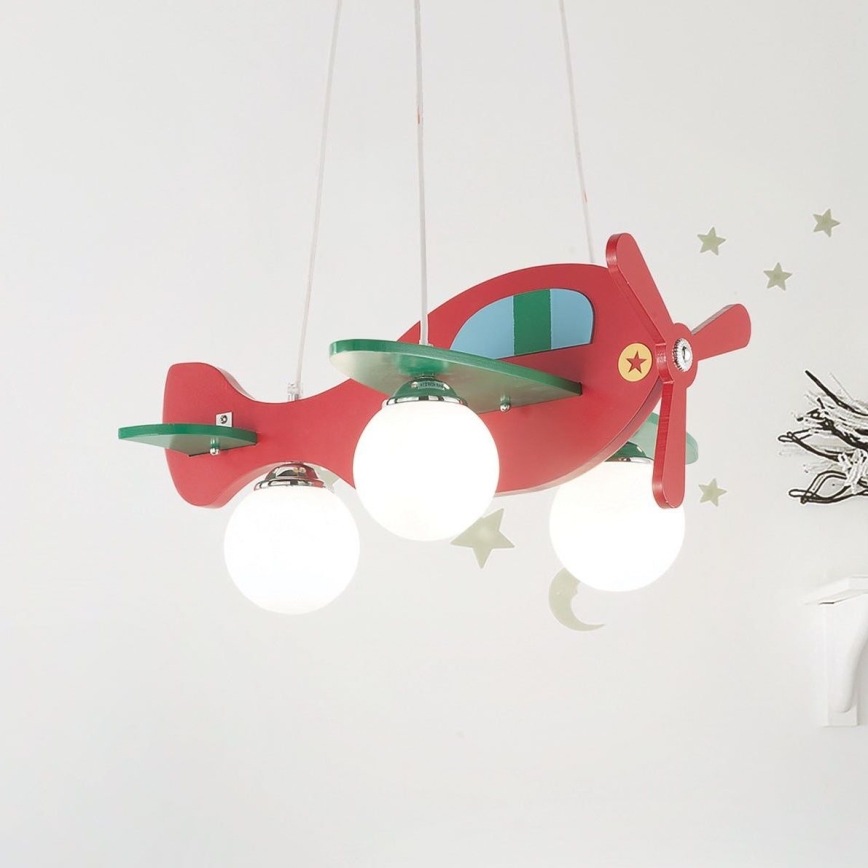 Ideal Lux - Kinder hanglamp aan een koord AVION 3xE27/28W/230V rood