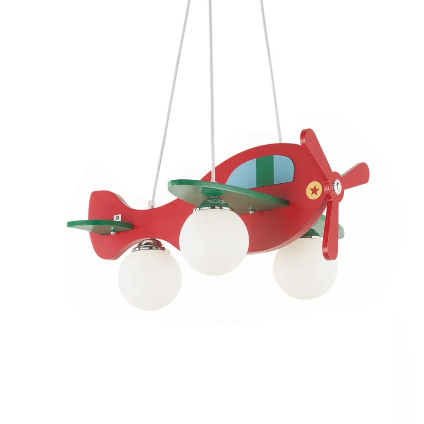 Ideal Lux - Kinder hanglamp aan een koord AVION 3xE27/28W/230V rood