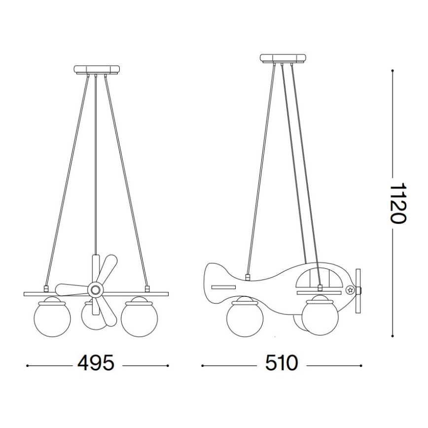 Ideal Lux - Kinderhanglamp aan kabel AVION 3xE14/28W/230V blauw