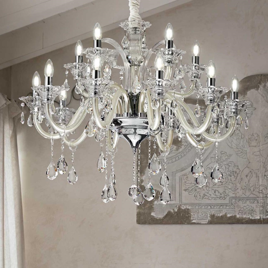 Ideal Lux - Kristallen hanglamp aan een ketting COLOSSAL 15xE14/40W/230V diameter 95 cm crème/glanzend chroom