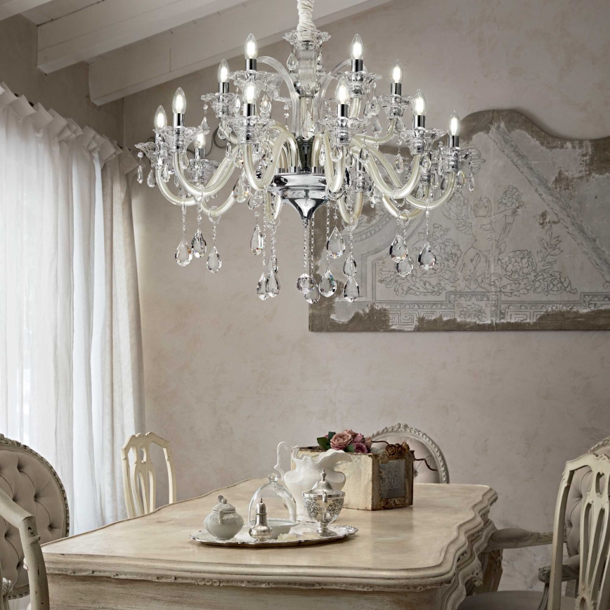 Ideal Lux - Kristallen hanglamp aan een ketting COLOSSAL 15xE14/40W/230V diameter 95 cm crème/glanzend chroom