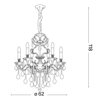 Ideal Lux - Kristallen hanglamp aan een ketting GIOCONDA 6xE14/40W/230V diameter 62 cm goud