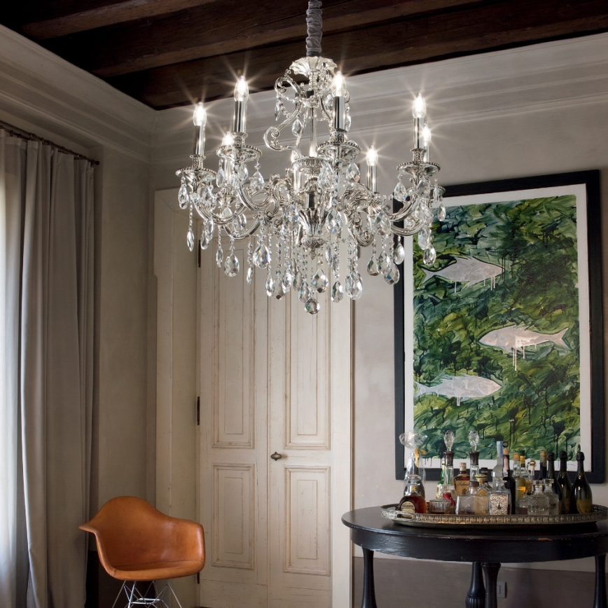 Ideal Lux - Kristallen hanglamp aan een ketting GIOCONDA 8xE14/40W/230V diameter 73 cm zilver