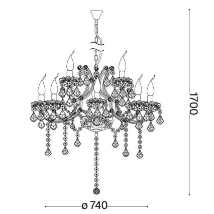 Ideal Lux - Kristallen hanglamp aan een ketting NAPOLEON 12xE14/40W/230V diameter 74 cm goud