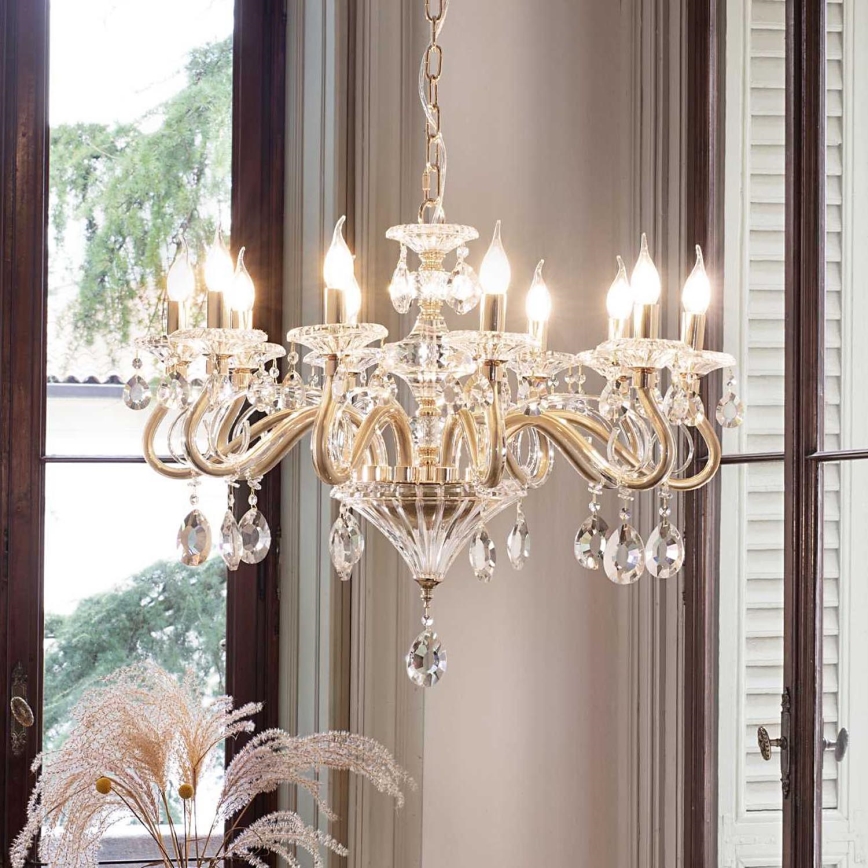 Ideal Lux - Kristallen hanglamp aan een ketting NEGRESCO 10xE14/28W/230V diameter 85 cm goud