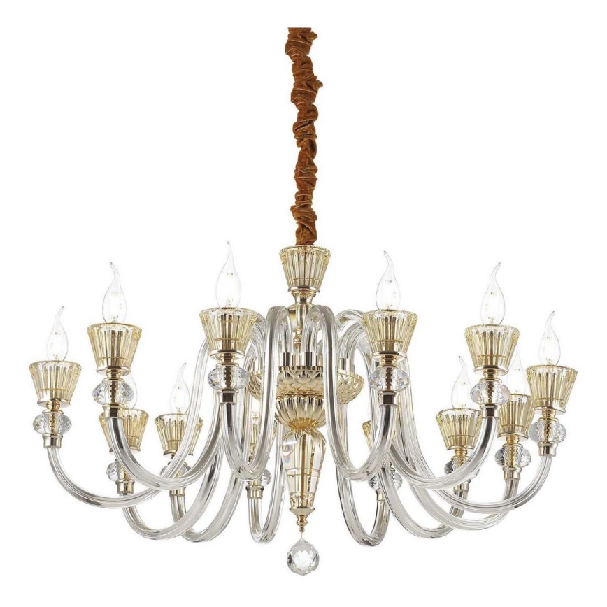 Ideal Lux - Kristallen hanglamp aan een ketting STRAUSS 12xE14/40W/230V diameter 84,5 cm messing