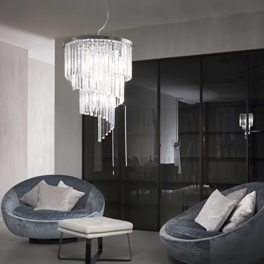 Ideal Lux - Kristallen hanglamp aan een koord CARLTON 12xE14/40W/230V diameter 50 cm glanzend chroom