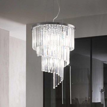 Ideal Lux - Kristallen hanglamp aan een koord CARLTON 12xE14/40W/230V diameter 50 cm glanzend chroom