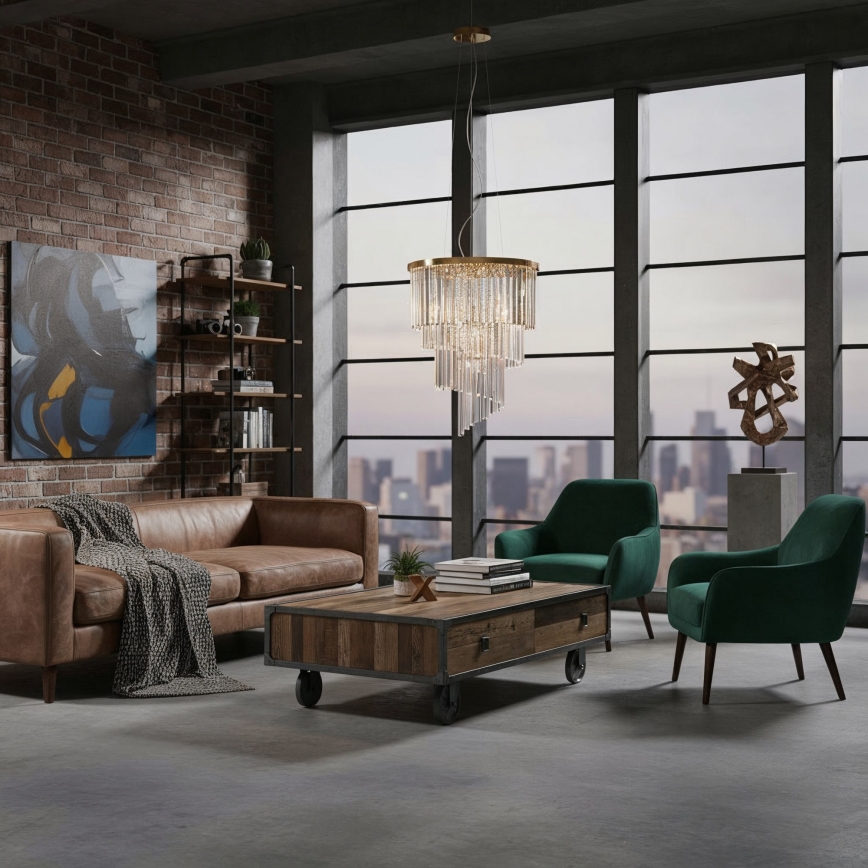 Ideal Lux - Kristallen hanglamp aan een koord CARLTON 12xE14/40W/230V diameter 50 cm goud