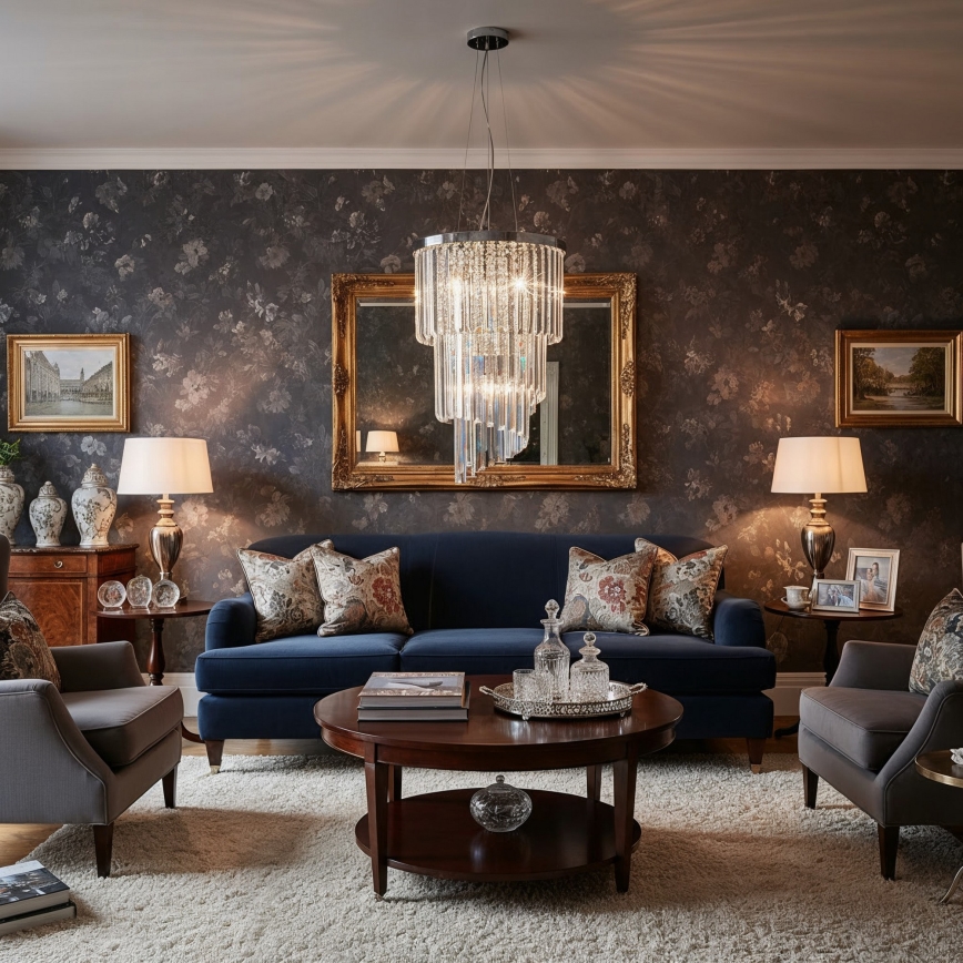 Ideal Lux - Kristallen hanglamp aan een koord CARLTON 8xE14/40W/230V diameter 40 cm glanzend chroom