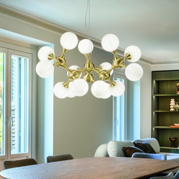 Ideal Lux - Kroonluchter aan kabel NODI, 15x E14/28W/230V, Ø 105 cm, messing/wit