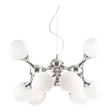 Ideal Lux - Kroonluchter met kabelophanging NODI 9xE14/28W/230V Ø 80 cm glanzend chroom/wit