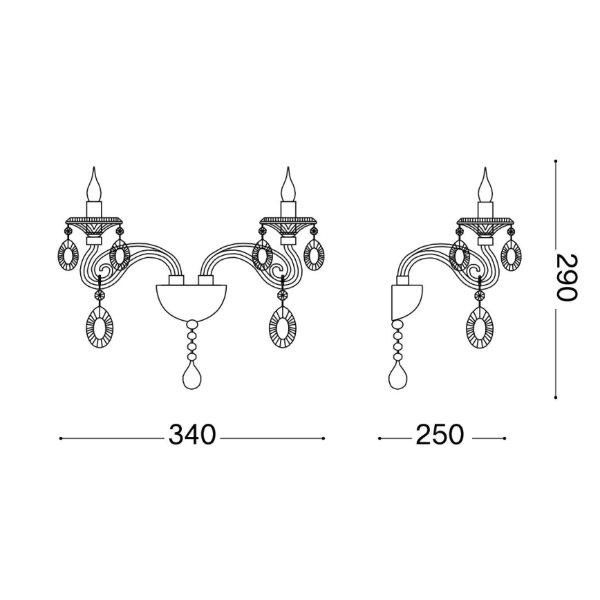 Ideal Lux - Lampe murale en cristal NEGRESCO 2xE14/28W/230V doré