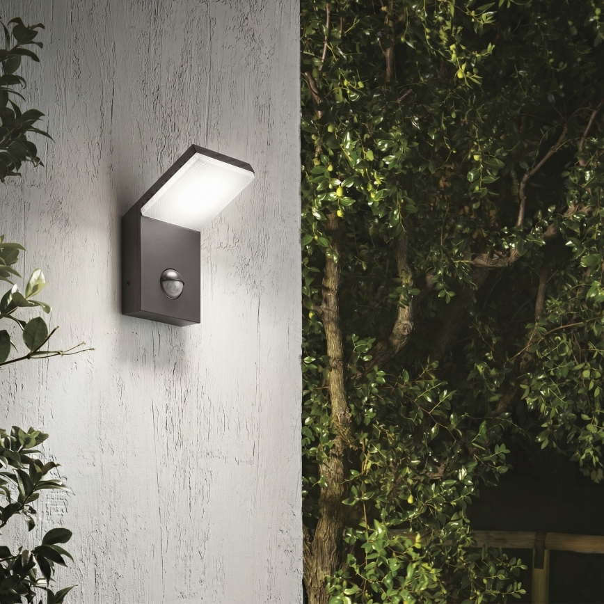 Ideal Lux - LED buitenlamp met sensor STYLE LED/9W/230V 4000K CRI 90 IP54 antraciet