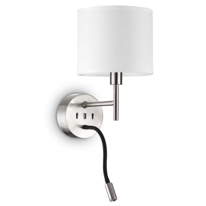 Ideal Lux - LED Flexibel lamp met een houder SET UP 1xE27/42W + LED/3W/230V CRI 90 USB glanzend chroom