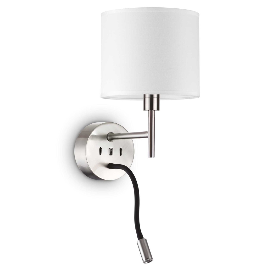 Ideal Lux - LED Flexibel lamp met een houder SET UP 1xE27/42W + LED/3W/230V CRI 90 USB glanzend chroom