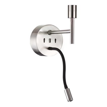 Ideal Lux - LED Flexibel lamp met een houder SET UP 1xE27/42W + LED/3W/230V CRI 90 USB glanzend chroom