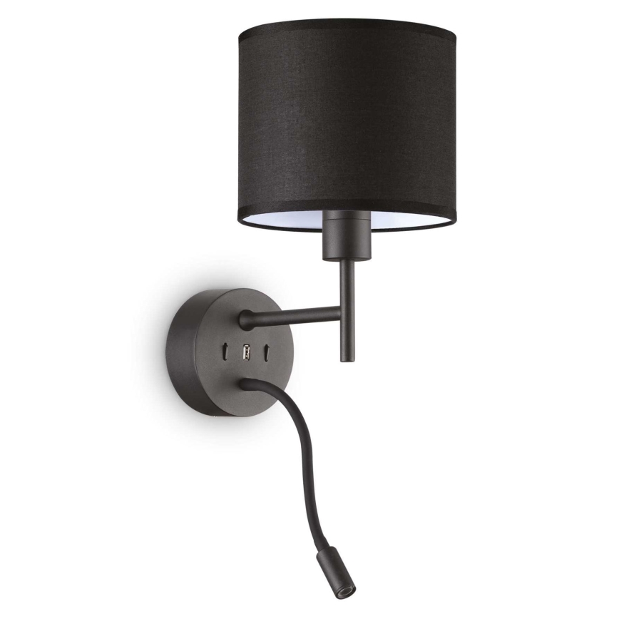 Ideal Lux - LED Flexibel lamp met een houder SET UP 1xE27/42W + LED/3W/230V CRI 90 USB zwart