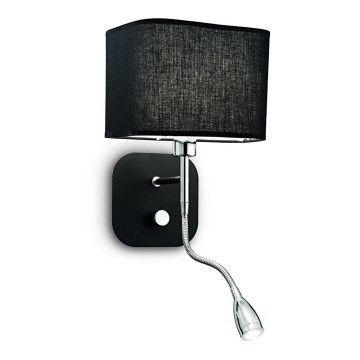 Ideal Lux - LED Flexibele wandlamp 1xE14/40W/230V + LED/1W/230V zwart
