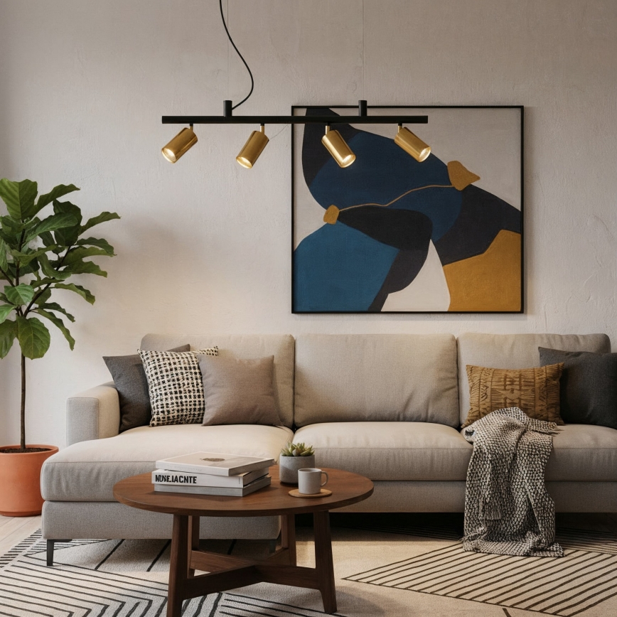 Ideal Lux - LED Hanglamp aan een koord DYNAMITE 4xGU10/7W/230V CRI 90 zwart/messing