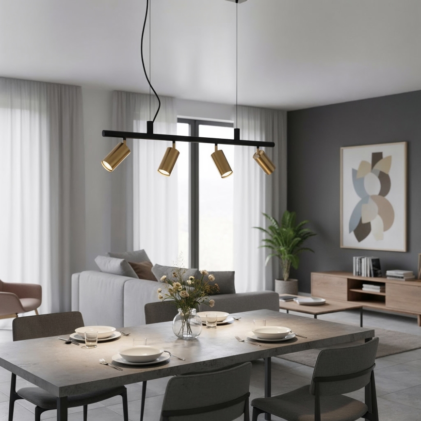 Ideal Lux - LED Hanglamp aan een koord DYNAMITE 4xGU10/7W/230V CRI 90 zwart/messing