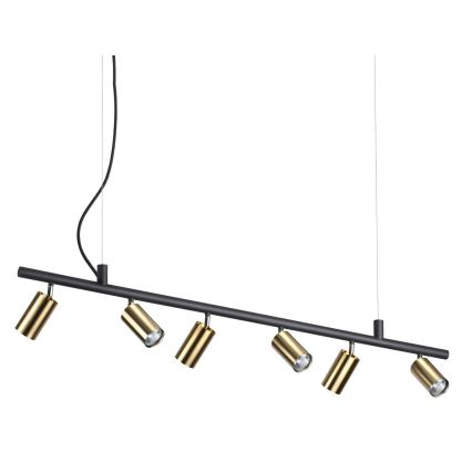 Ideal Lux - LED Hanglamp aan een koord DYNAMITE 6xGU10/7W/230V CRI 90 zwart/messing