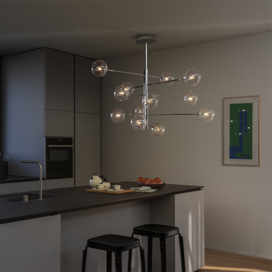 Ideal Lux - LED Hanglamp met vaste pendel EQUINOXE 12xG4/2W/230V diameter 124 cm glanzend chroom/doorzichtig
