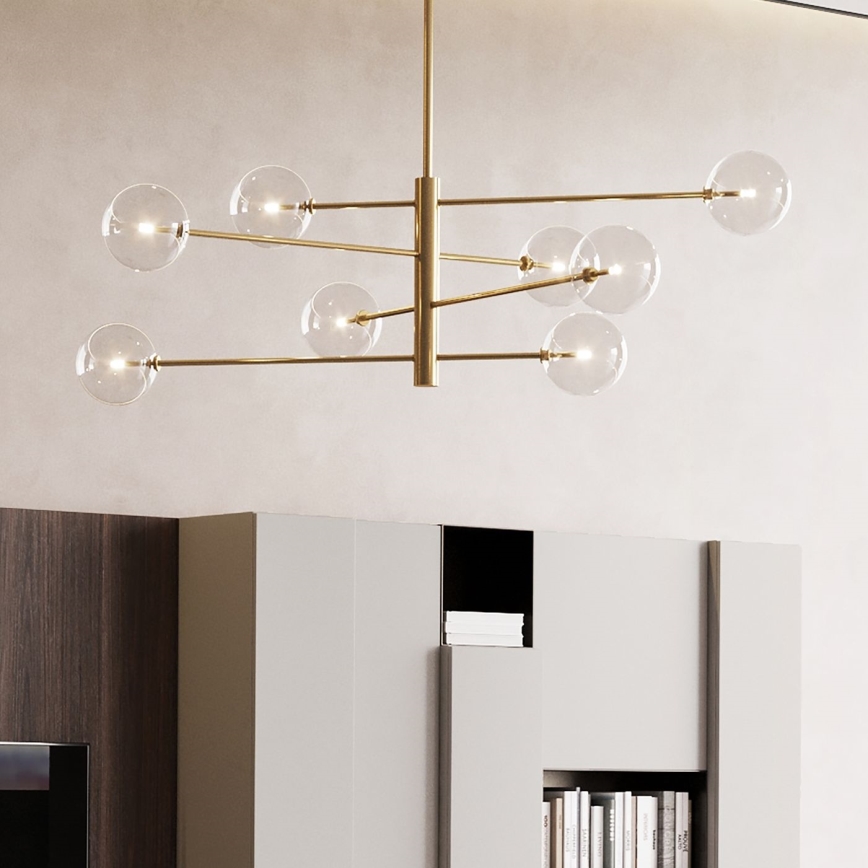 Ideal Lux - LED Hanglamp met vaste pendel EQUINOXE 8xG4/2W/230V diameter 128 cm messing/doorzichtig