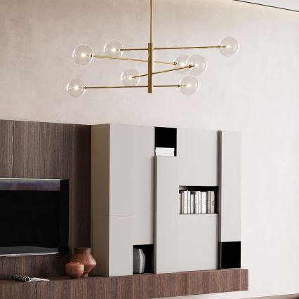 Ideal Lux - LED Hanglamp met vaste pendel EQUINOXE 8xG4/2W/230V diameter 128 cm messing/doorzichtig
