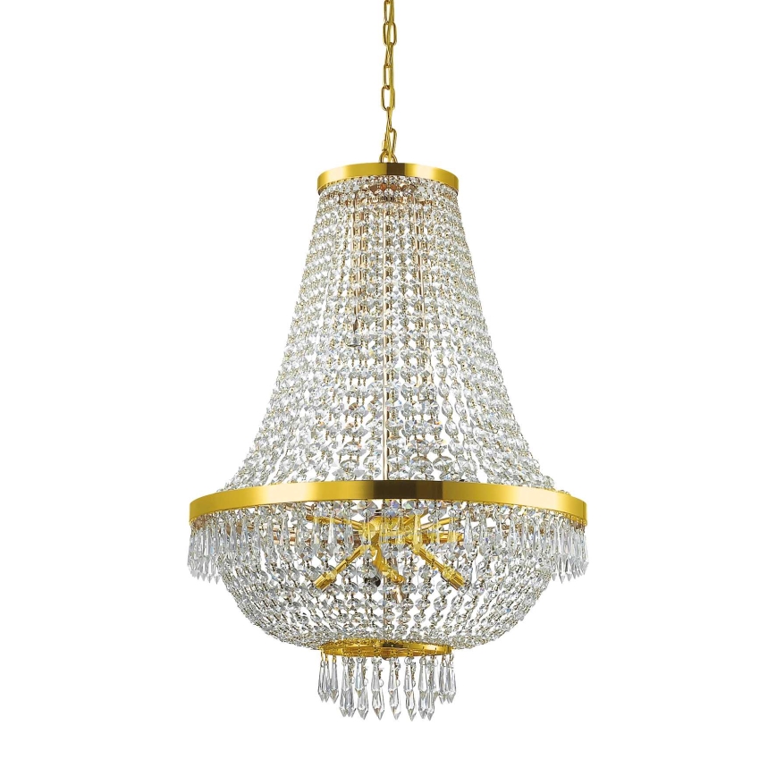 Ideal Lux - LED Kristallen hanglamp aan een ketting CAESAR 12xG9/3W/230V diameter 55 cm goud