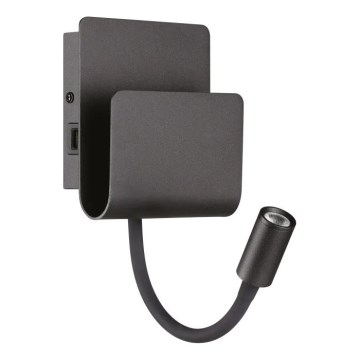 Ideal Lux - LED Wandspot met een flexibel klein lampje PROBE LED/9,5W/230V USB CRI 90 zwart