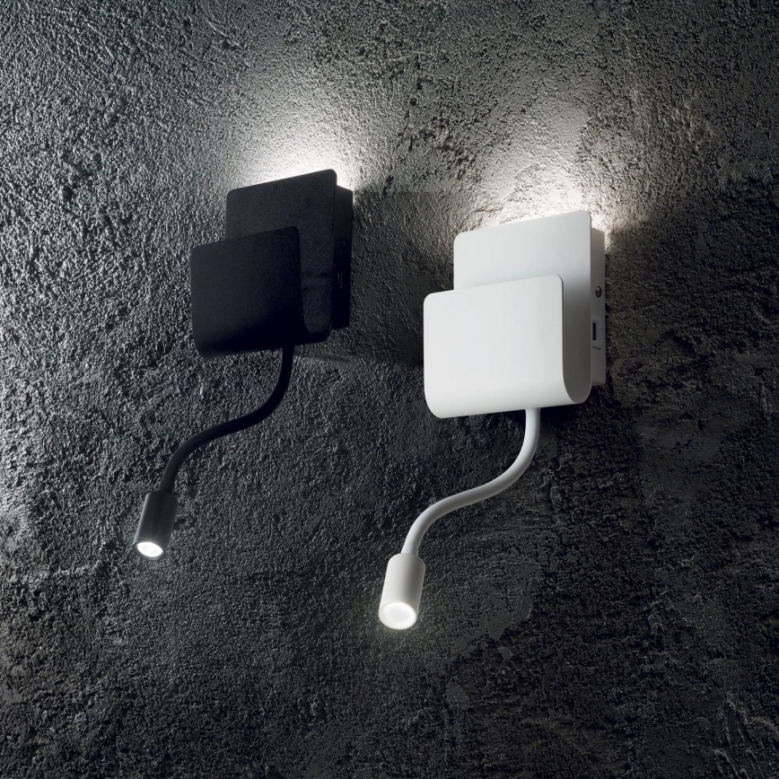 Ideal Lux - LED Wandspot met een flexibel klein lampje PROBE LED/9,5W/230V USB CRI 90 zwart
