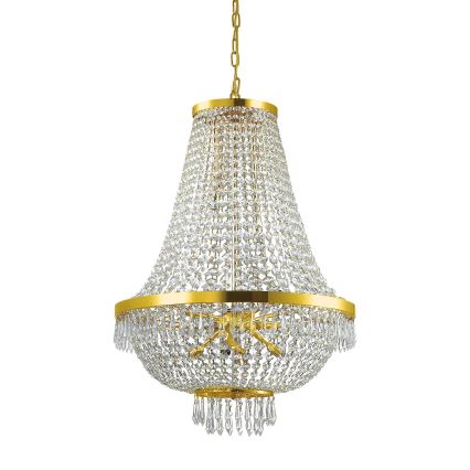 Ideal Lux - Lustre LED en cristal suspendu par une chaîne CAESAR 12xG9/3W/230V Ø 55 cm doré